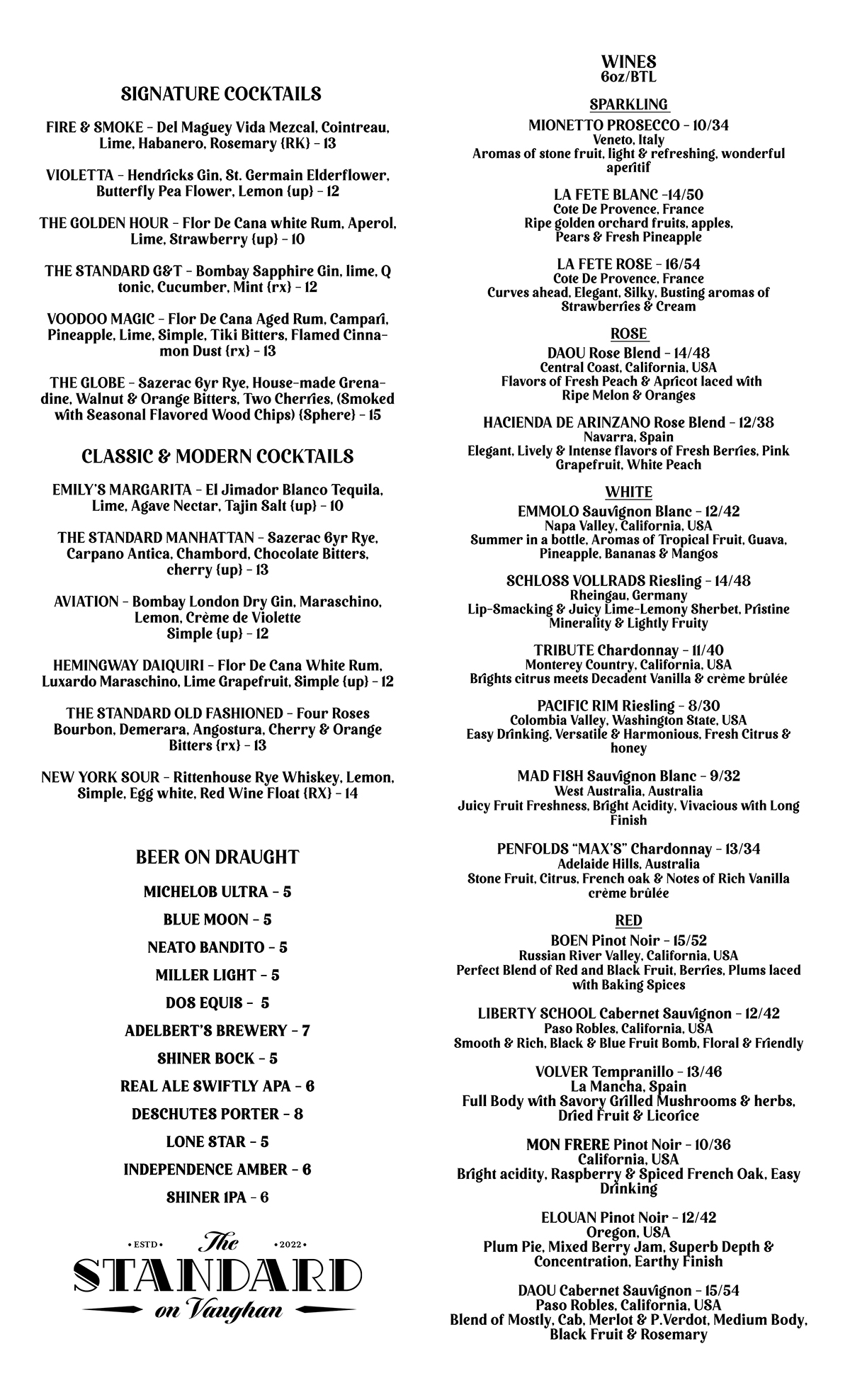 state and main vaughan menu with prices